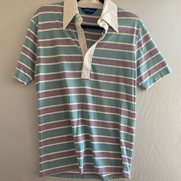 Donegal Vintage Blue And Red Striped Polo - Picture 1 of 3